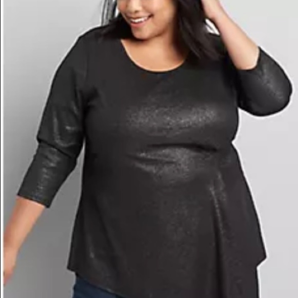 Lane Bryant black glitter side-pleat top